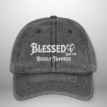 Blessed Highly Favored Luke 1:28 Vintage Cap | Washed Cotton Hat