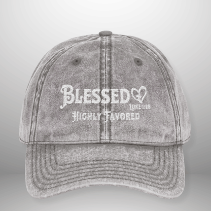 Blessed Highly Favored Luke 1:28 Vintage Cap | Washed Cotton Hat