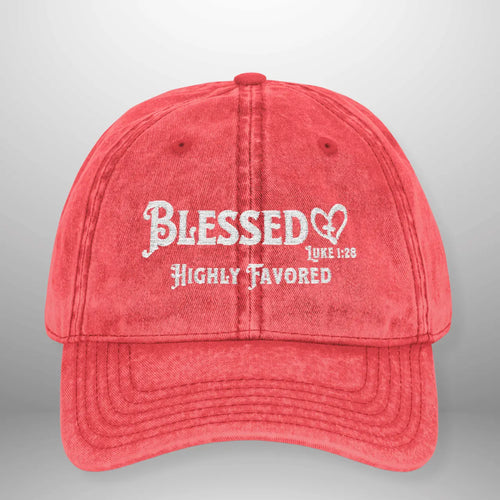 Blessed Highly Favored Luke 1:28 Vintage Cap | Washed Cotton Adjustable Hat Goshen & Selah Co