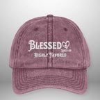 Blessed Highly Favored Luke 1:28 Vintage Cap | Washed Cotton Adjustable Hat Goshen & Selah Co