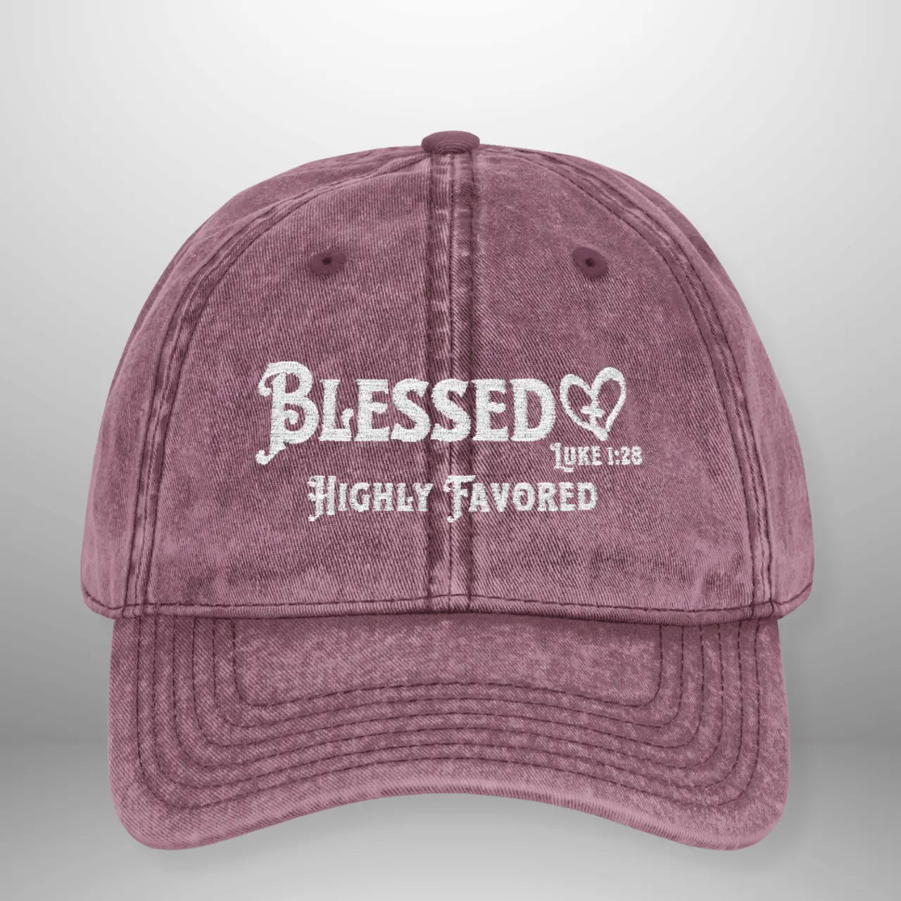 Blessed Highly Favored Luke 1:28 Vintage Cap | Washed Cotton Adjustable Hat Goshen & Selah Co