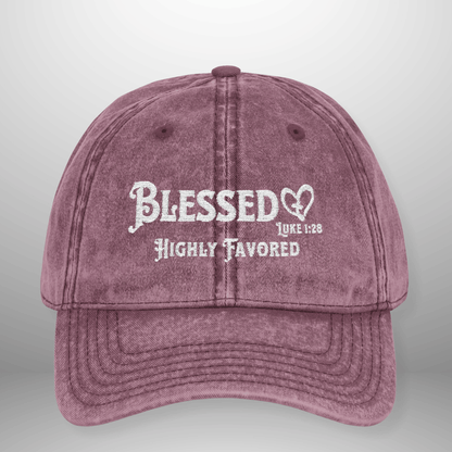 Blessed Highly Favored Luke 1:28 Vintage Cap | Washed Cotton Hat