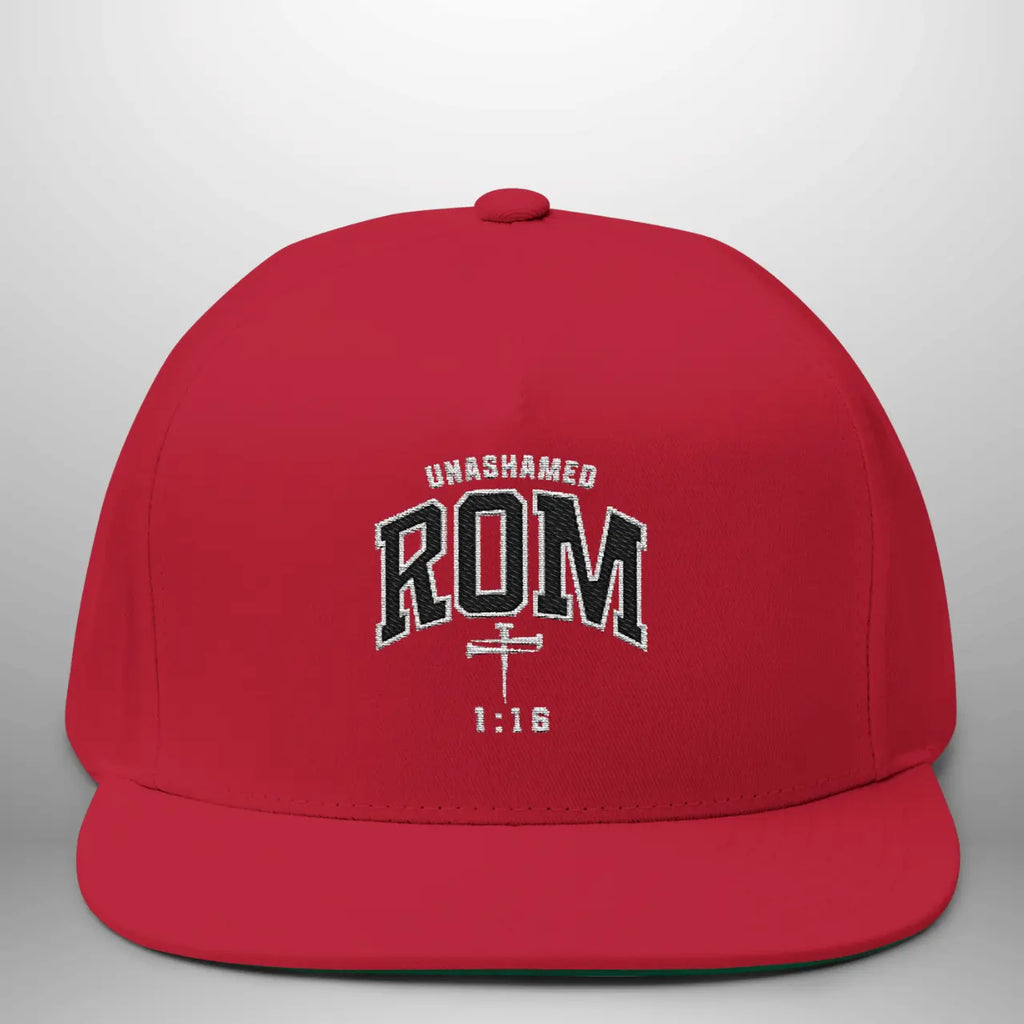 Unashamed Romans 1:16 Flat Bill Cap | Structured Snapback Hat Goshen & Selah Co