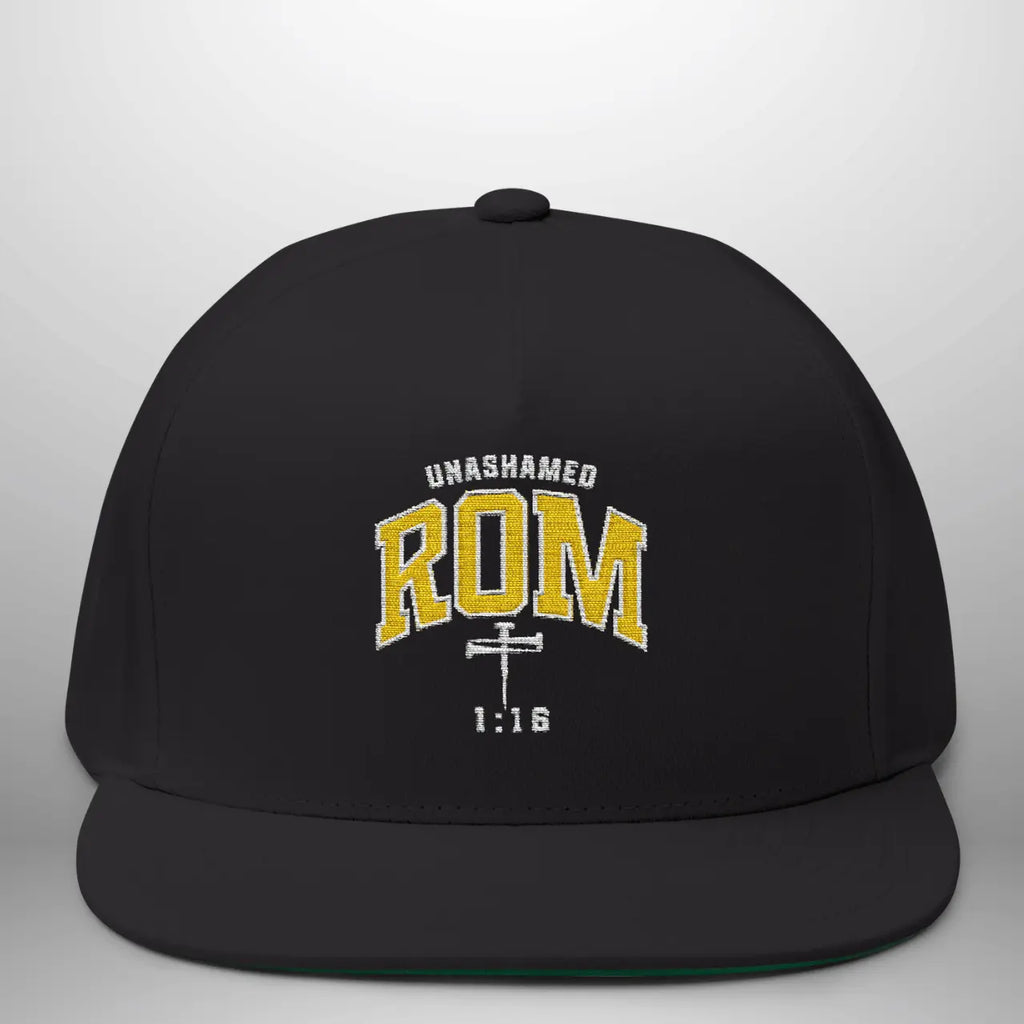 Unashamed Romans 1:16 Flat Bill Cap | Structured Snapback Hat Goshen & Selah Co
