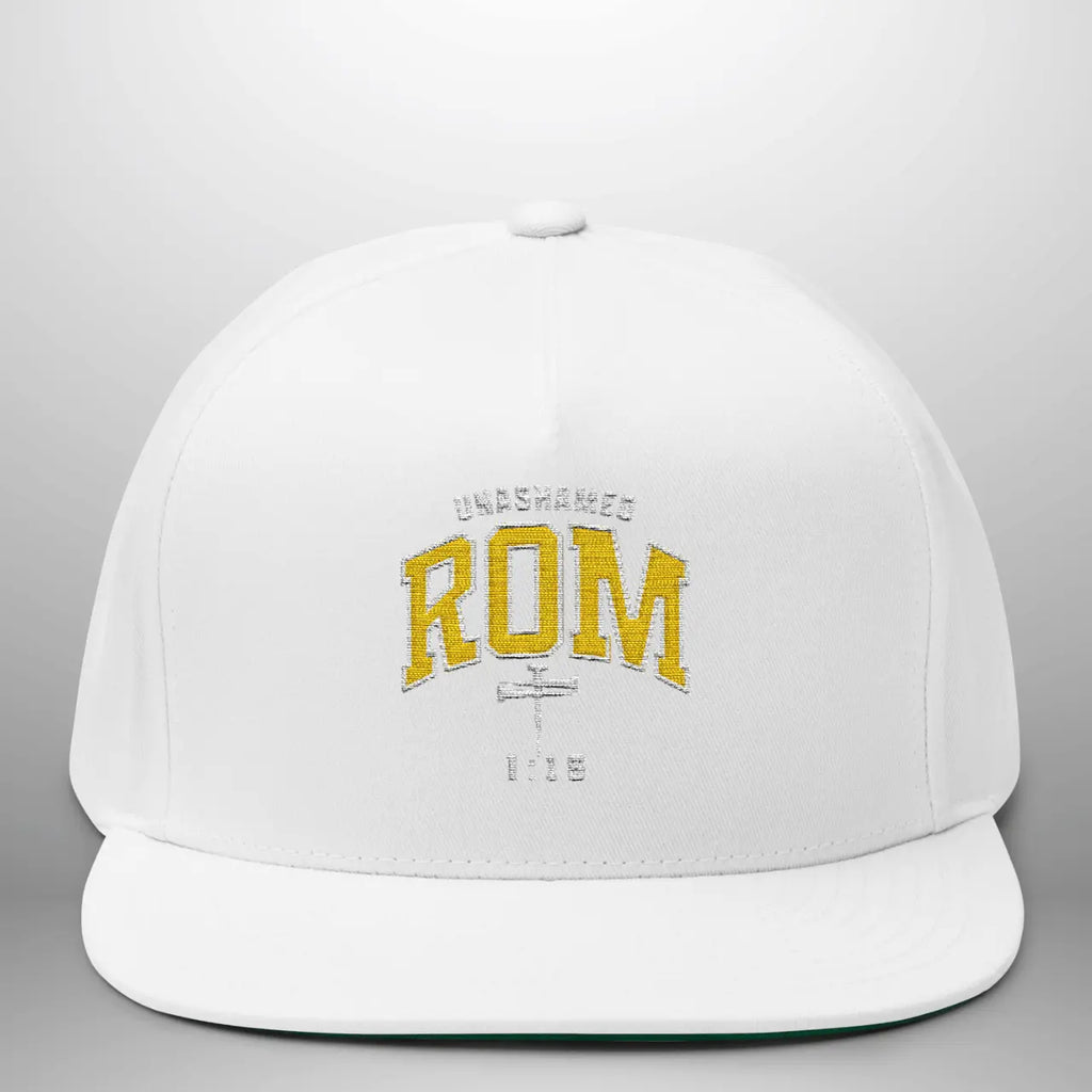 Unashamed Romans 1:16 Flat Bill Cap | Structured Snapback Hat Goshen & Selah Co