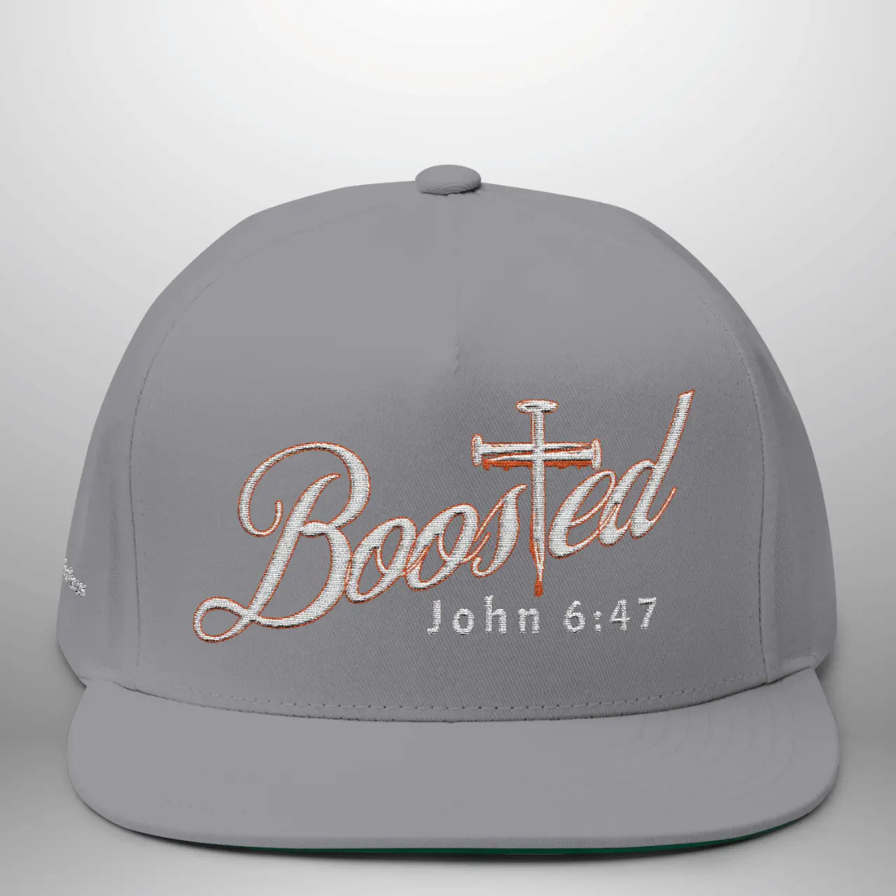 BOOSTED John 6:47 He Who Believes Flat Bill Cap | Faith Snapback Hat Goshen & Selah Co
