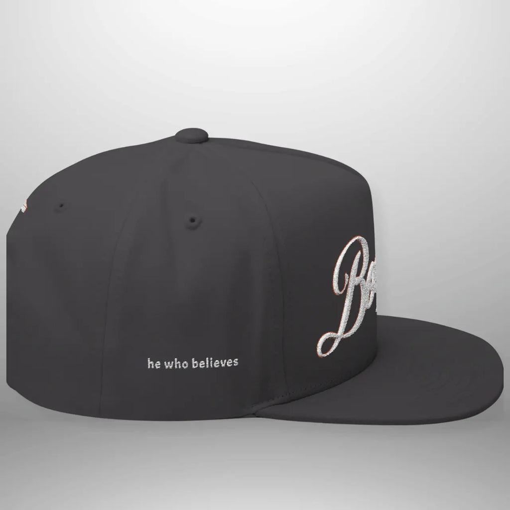 BOOSTED John 6:47 He Who Believes Flat Bill Cap | Faith Snapback Hat Goshen & Selah Co