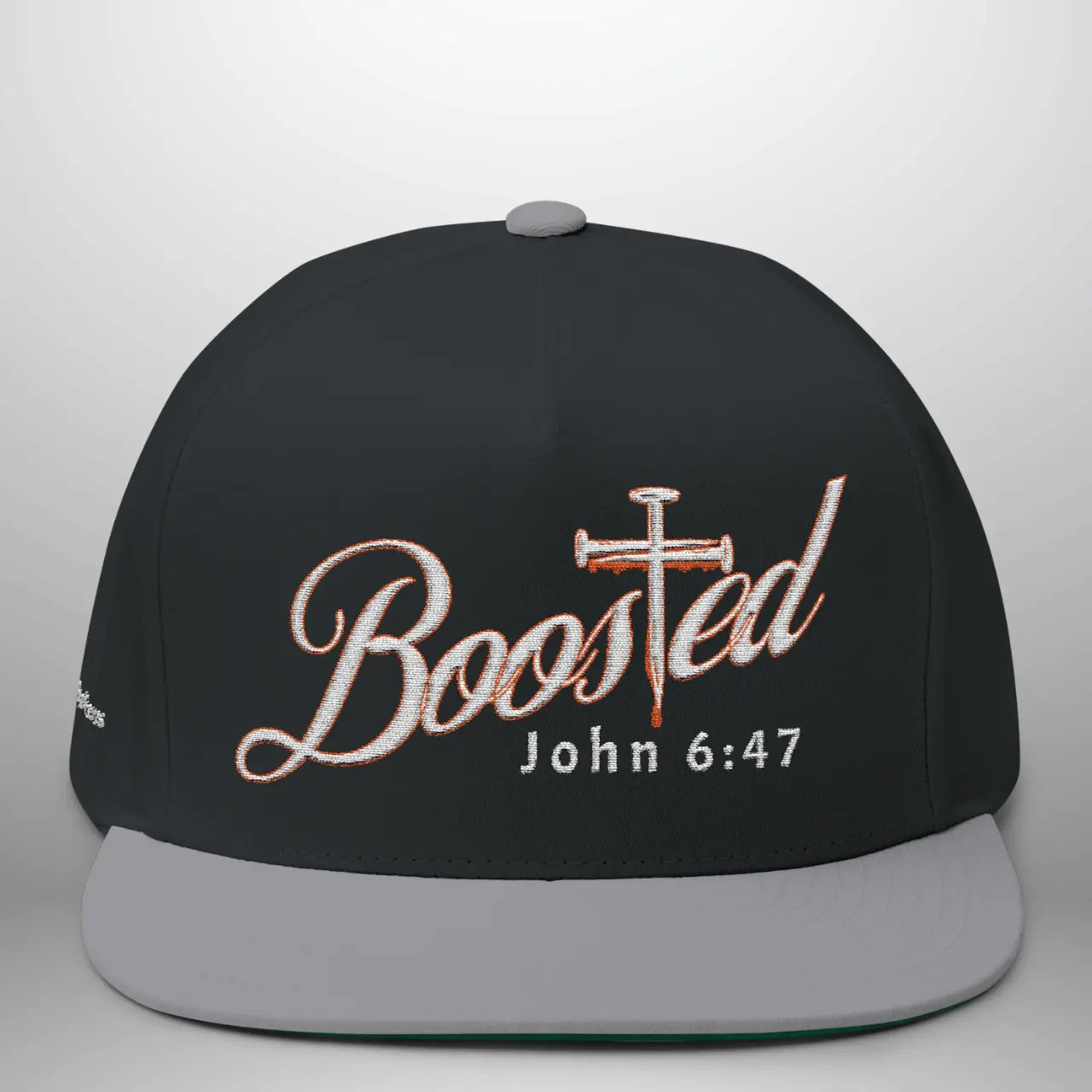 BOOSTED John 6:47 He Who Believes Flat Bill Cap | Faith Snapback Hat Goshen & Selah Co