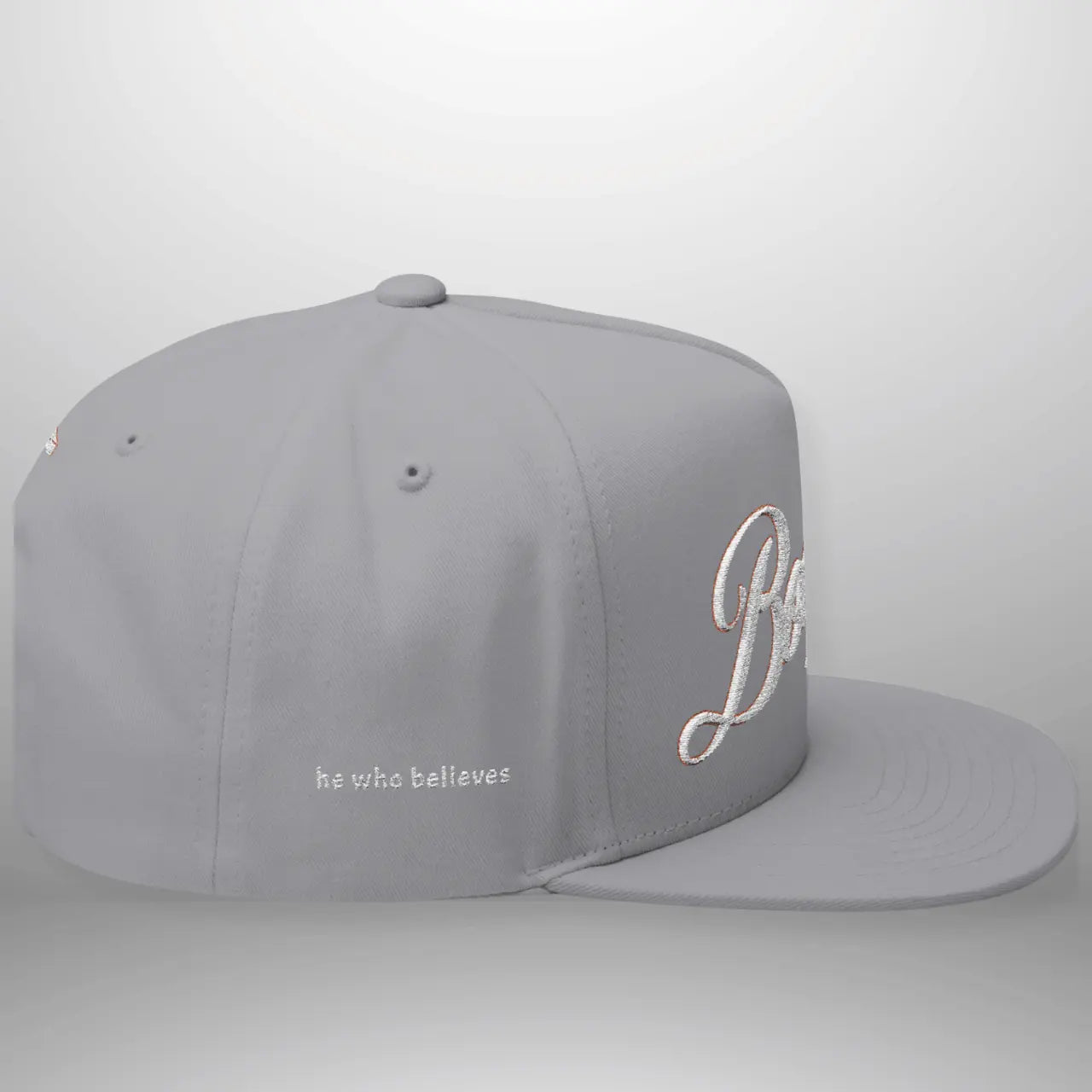 BOOSTED John 6:47 He Who Believes Flat Bill Cap | Faith Snapback Hat Goshen & Selah Co