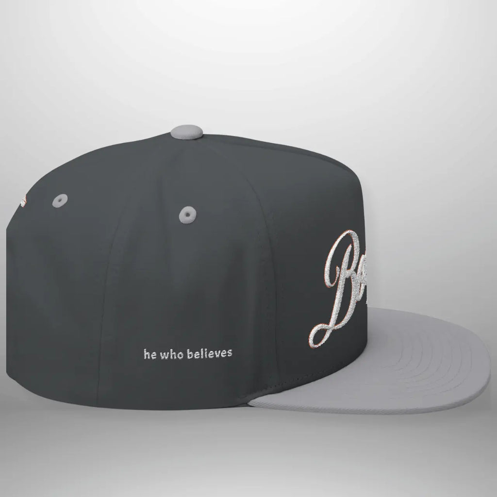 BOOSTED John 6:47 He Who Believes Flat Bill Cap | Faith Snapback Hat Goshen & Selah Co