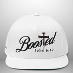 BOOSTED John 6:47 He Who Believes Flat Bill Cap | Faith Snapback Hat Goshen & Selah Co