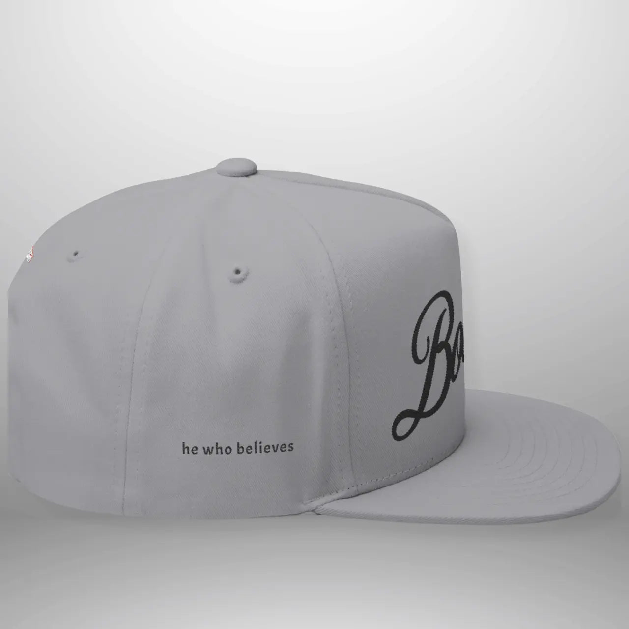 BOOSTED John 6:47 He Who Believes Flat Bill Cap | Faith Snapback Hat Goshen & Selah Co