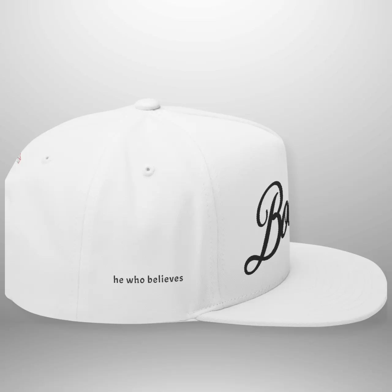 BOOSTED John 6:47 He Who Believes Flat Bill Cap | Faith Snapback Hat Goshen & Selah Co