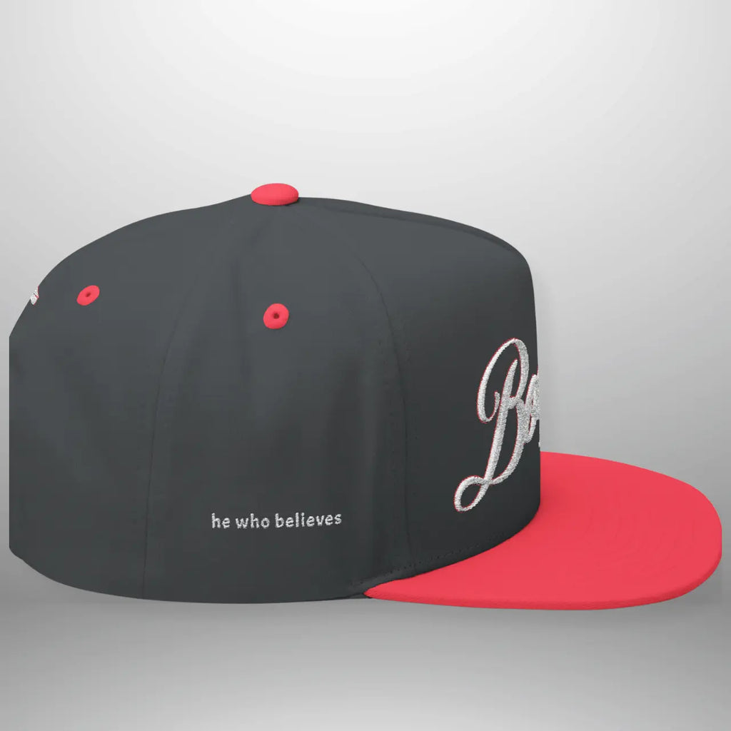BOOSTED John 6:47 He Who Believes Flat Bill Cap | Faith Snapback Hat Goshen & Selah Co