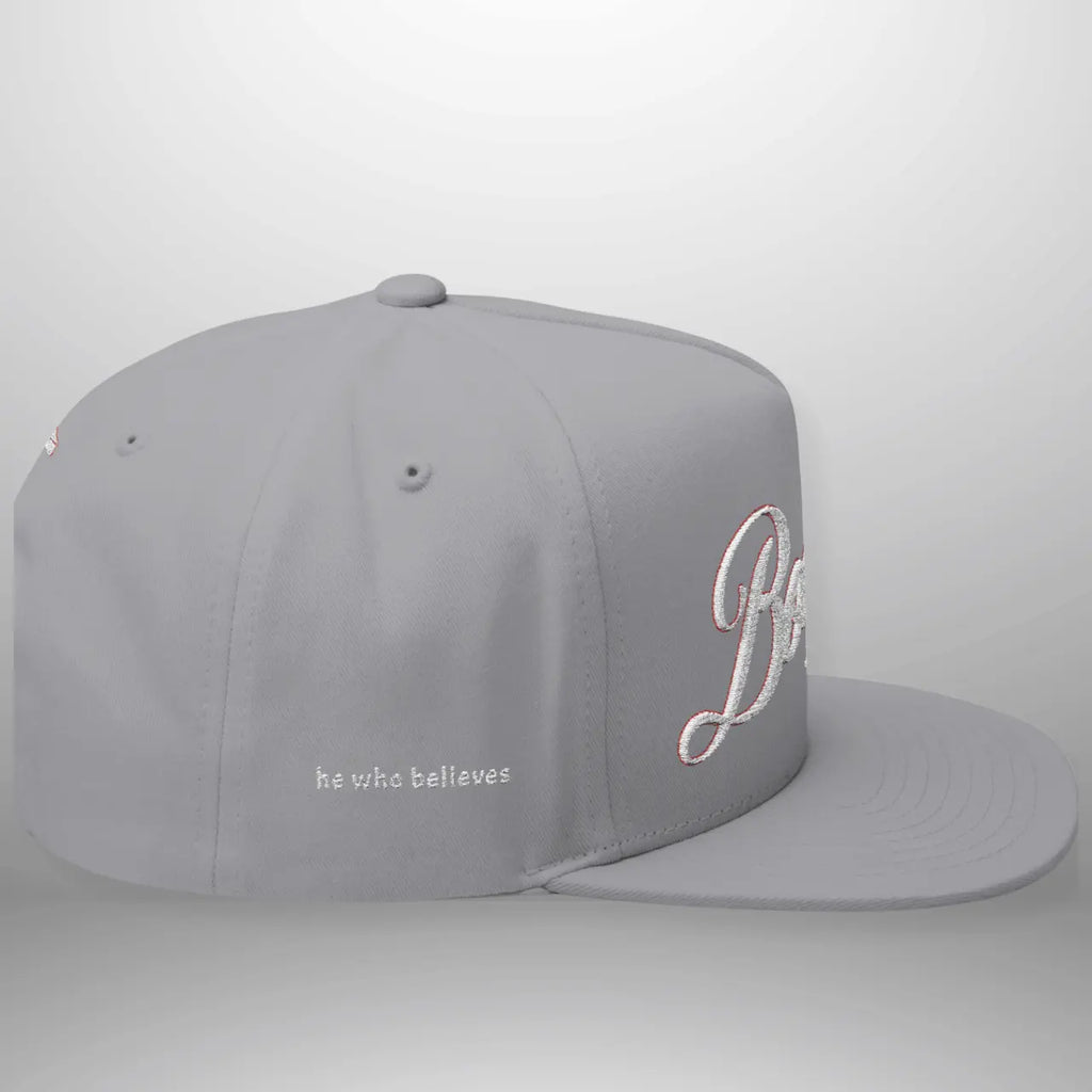 BOOSTED John 6:47 He Who Believes Flat Bill Cap | Faith Snapback Hat Goshen & Selah Co