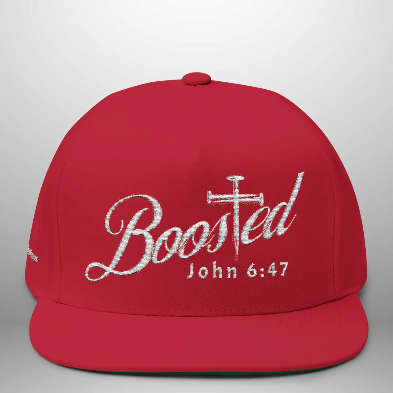BOOSTED John 6:47 He Who Believes Flat Bill Cap | Faith Snapback Hat Goshen & Selah Co