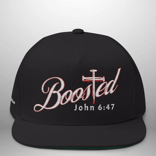 BOOSTED John 6:47 He Who Believes Flat Bill Cap | Faith Snapback Hat Goshen & Selah Co