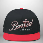 BOOSTED John 6:47 He Who Believes Flat Bill Cap | Faith Snapback Hat Goshen & Selah Co