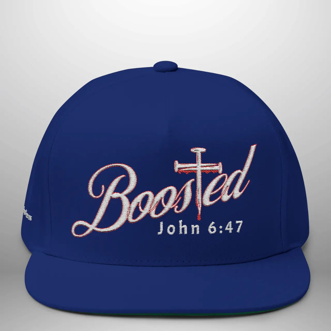 BOOSTED John 6:47 He Who Believes Flat Bill Cap | Faith Snapback Hat Goshen & Selah Co