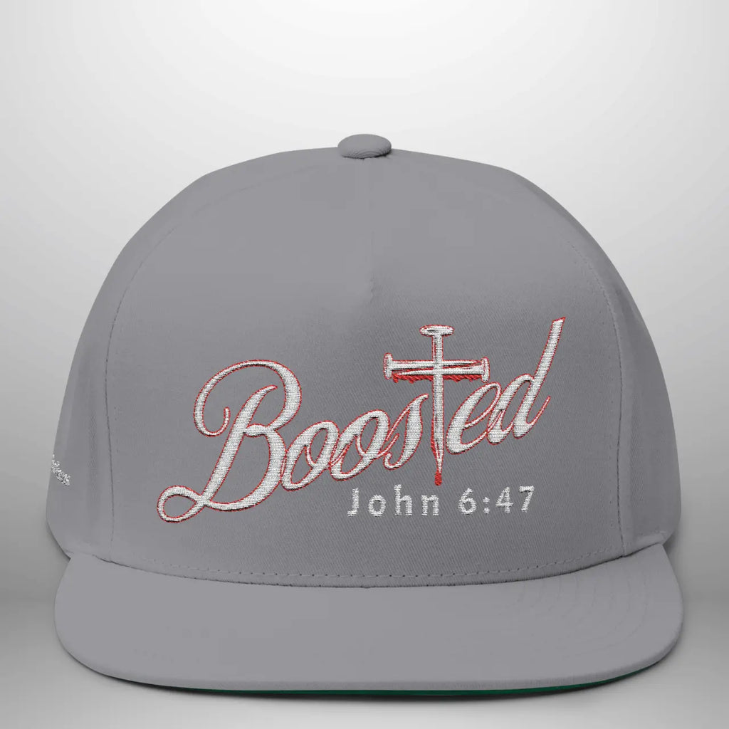 BOOSTED John 6:47 He Who Believes Flat Bill Cap | Faith Snapback Hat Goshen & Selah Co