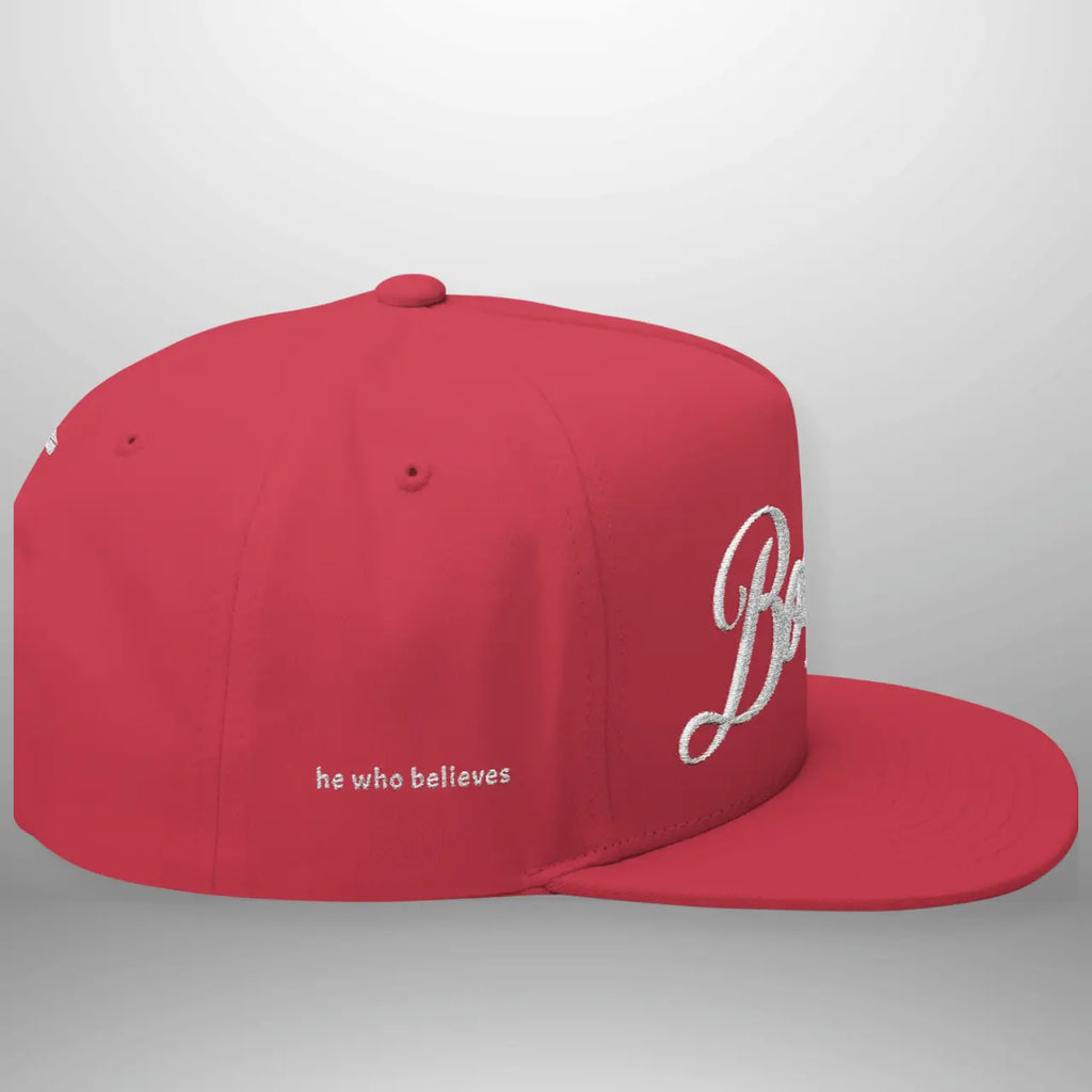 BOOSTED John 6:47 He Who Believes Flat Bill Cap | Faith Snapback Hat Goshen & Selah Co