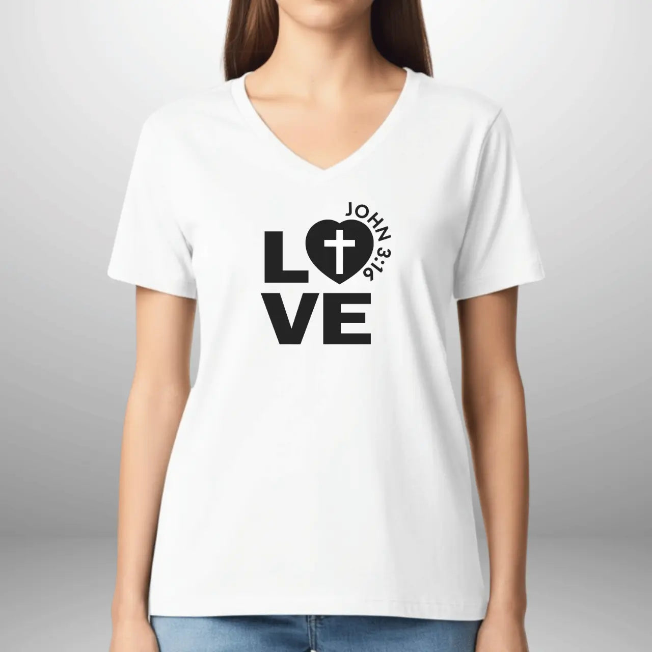 Love John 3:16 Women’s V-Neck Shirt | Gildan Faith T-Shirt Goshen & Selah Co
