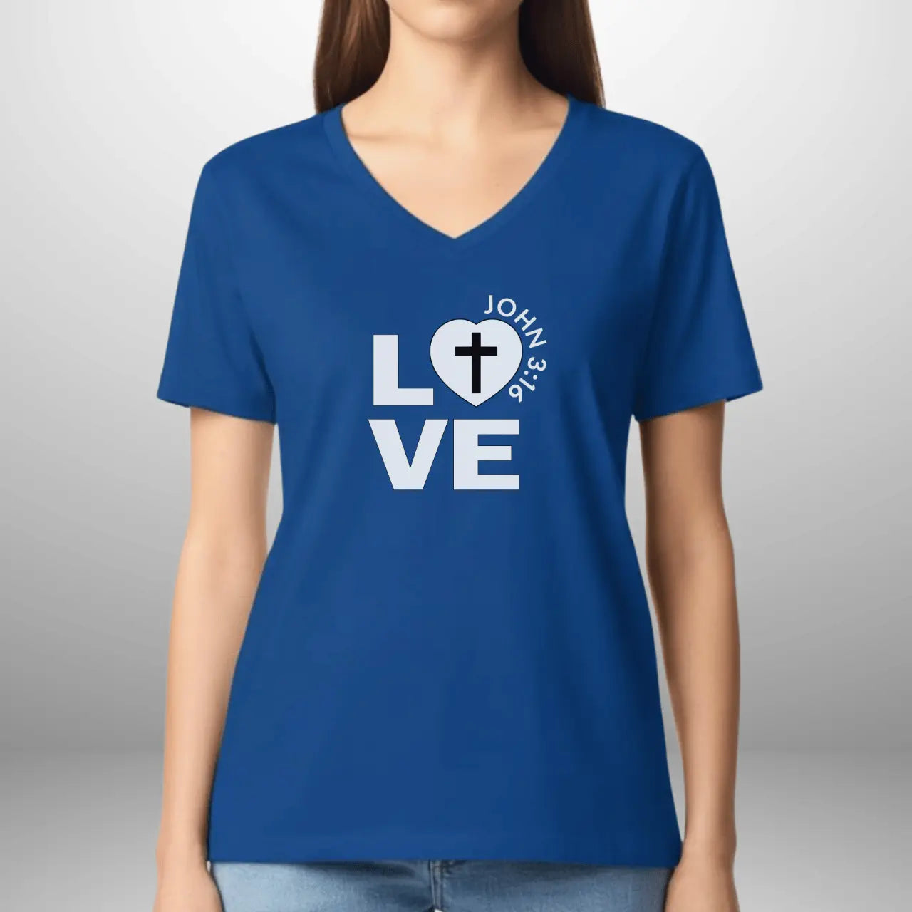 Love John 3:16 Women’s V-Neck Shirt | Gildan Faith T-Shirt Goshen & Selah Co