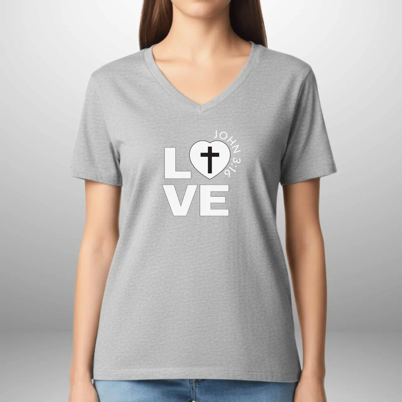 Love John 3:16 Women’s V-Neck Shirt | Gildan Faith T-Shirt Goshen & Selah Co
