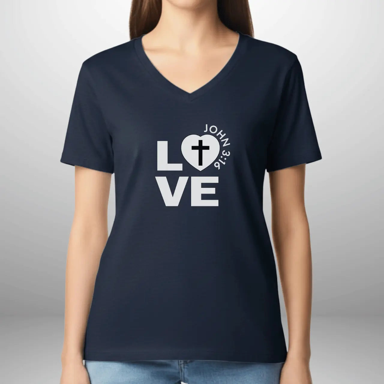 Love John 3:16 Women’s V-Neck Shirt | Gildan Faith T-Shirt Goshen & Selah Co