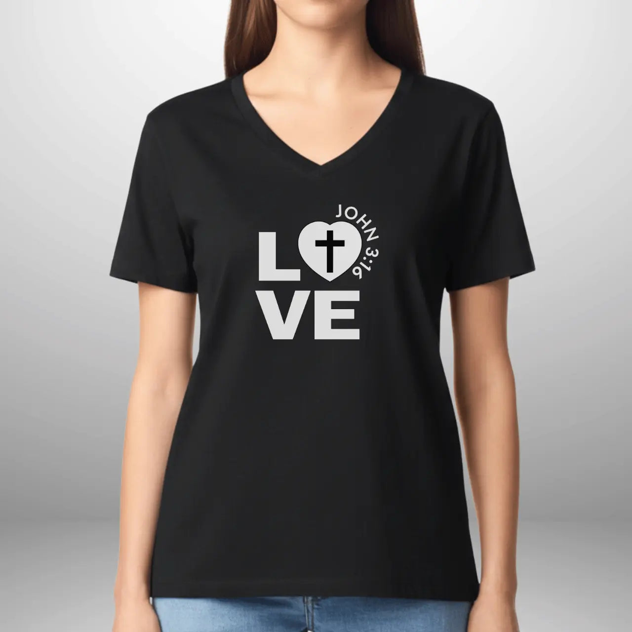 Love John 3:16 Women’s V-Neck Shirt | Gildan Faith T-Shirt Goshen & Selah Co