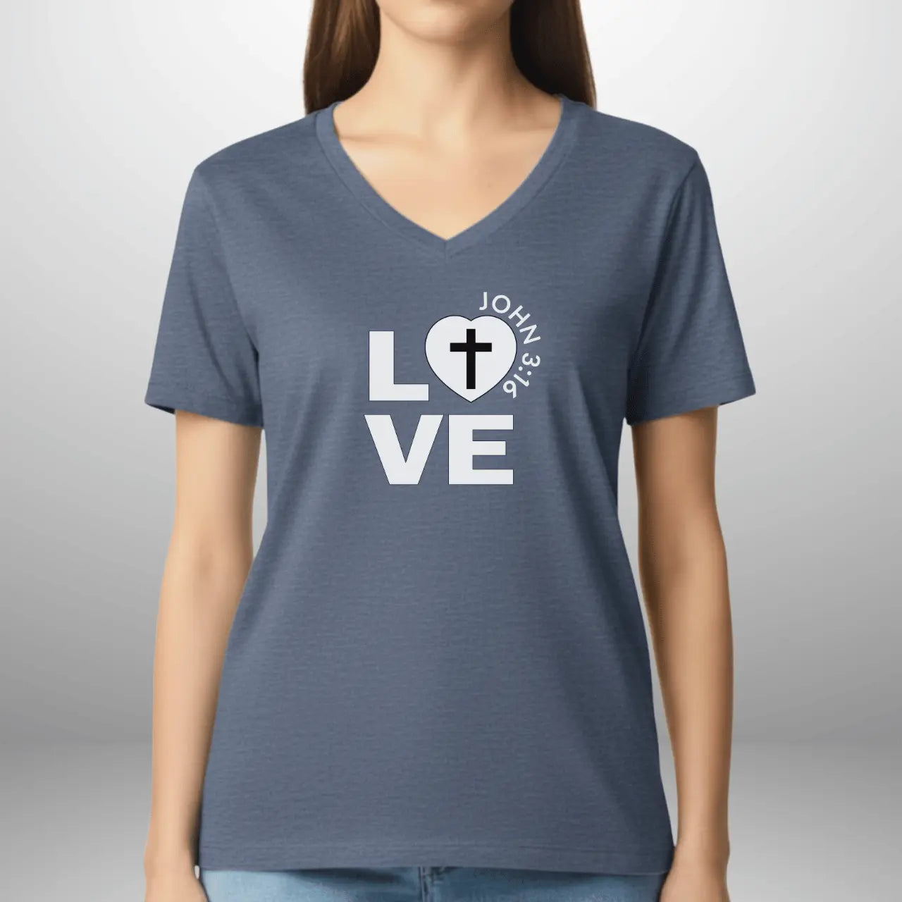Love John 3:16 Women’s V-Neck Shirt | Gildan Faith T-Shirt Goshen & Selah Co