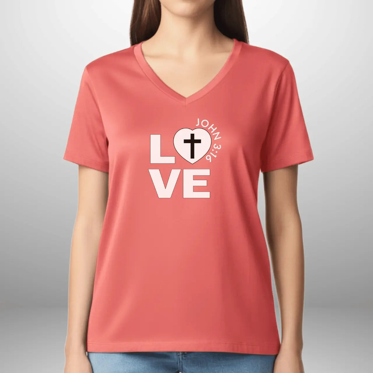Love John 3:16 Women’s V-Neck Shirt | Gildan Faith T-Shirt Goshen & Selah Co