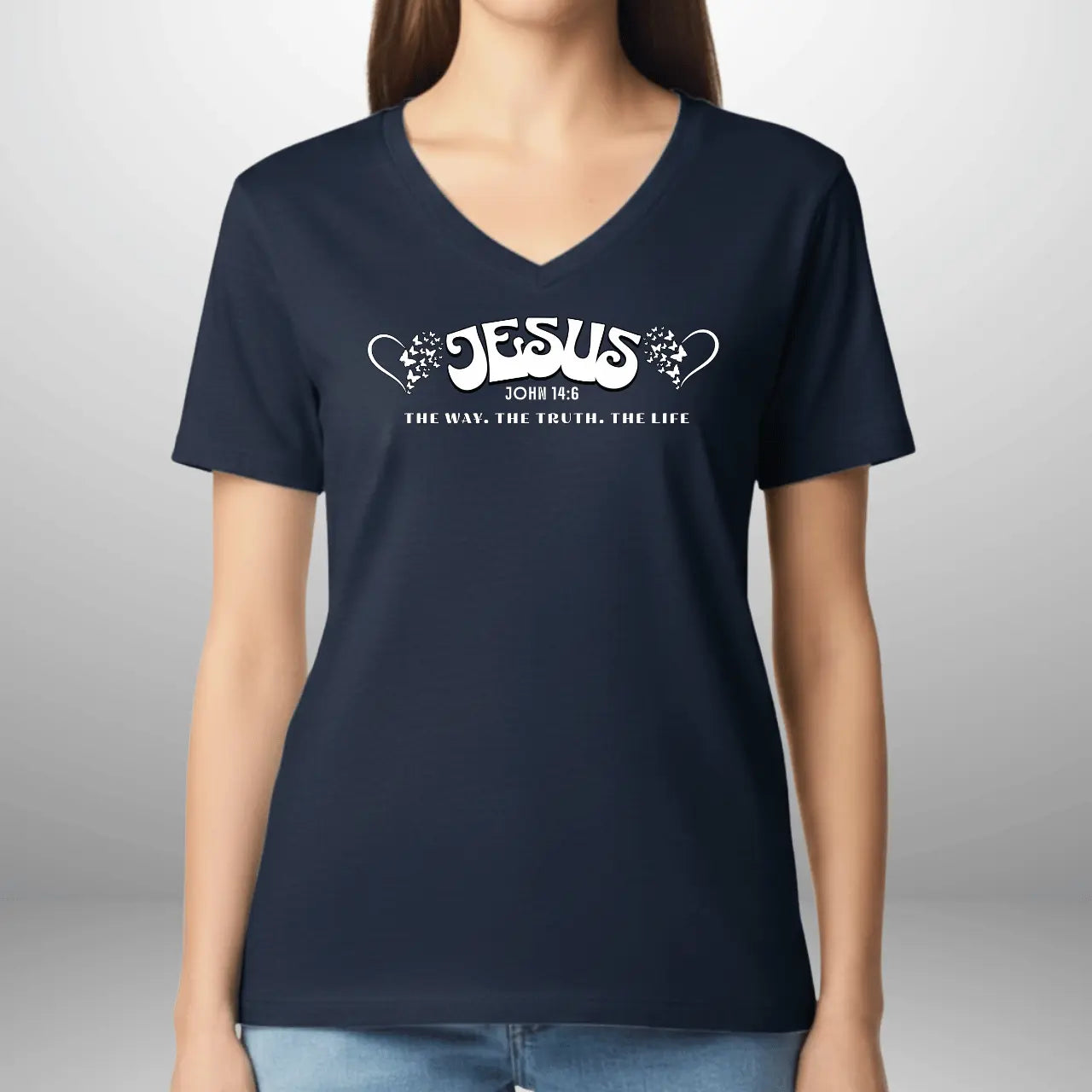 Jesus The Way The Truth The Life John 14:6 V-Neck Shirt | Women’s Gildan 5V00L Tee Goshen & Selah Co