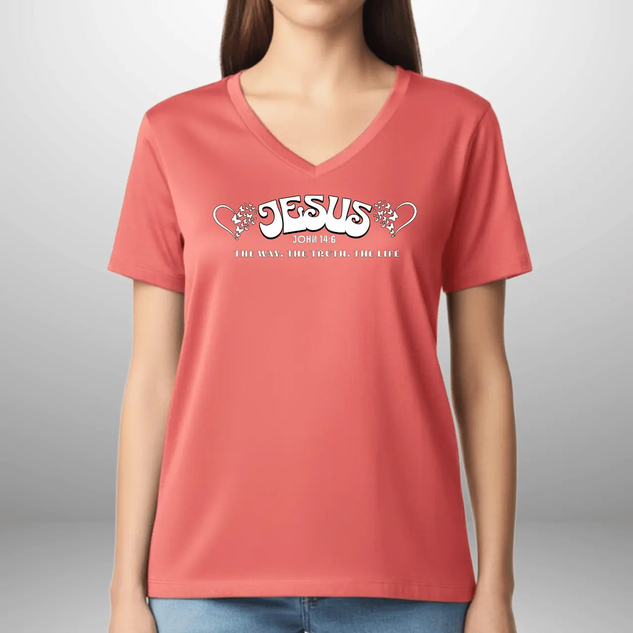Jesus The Way The Truth The Life John 14:6 V-Neck Shirt | Women’s Gildan 5V00L Tee Goshen & Selah Co