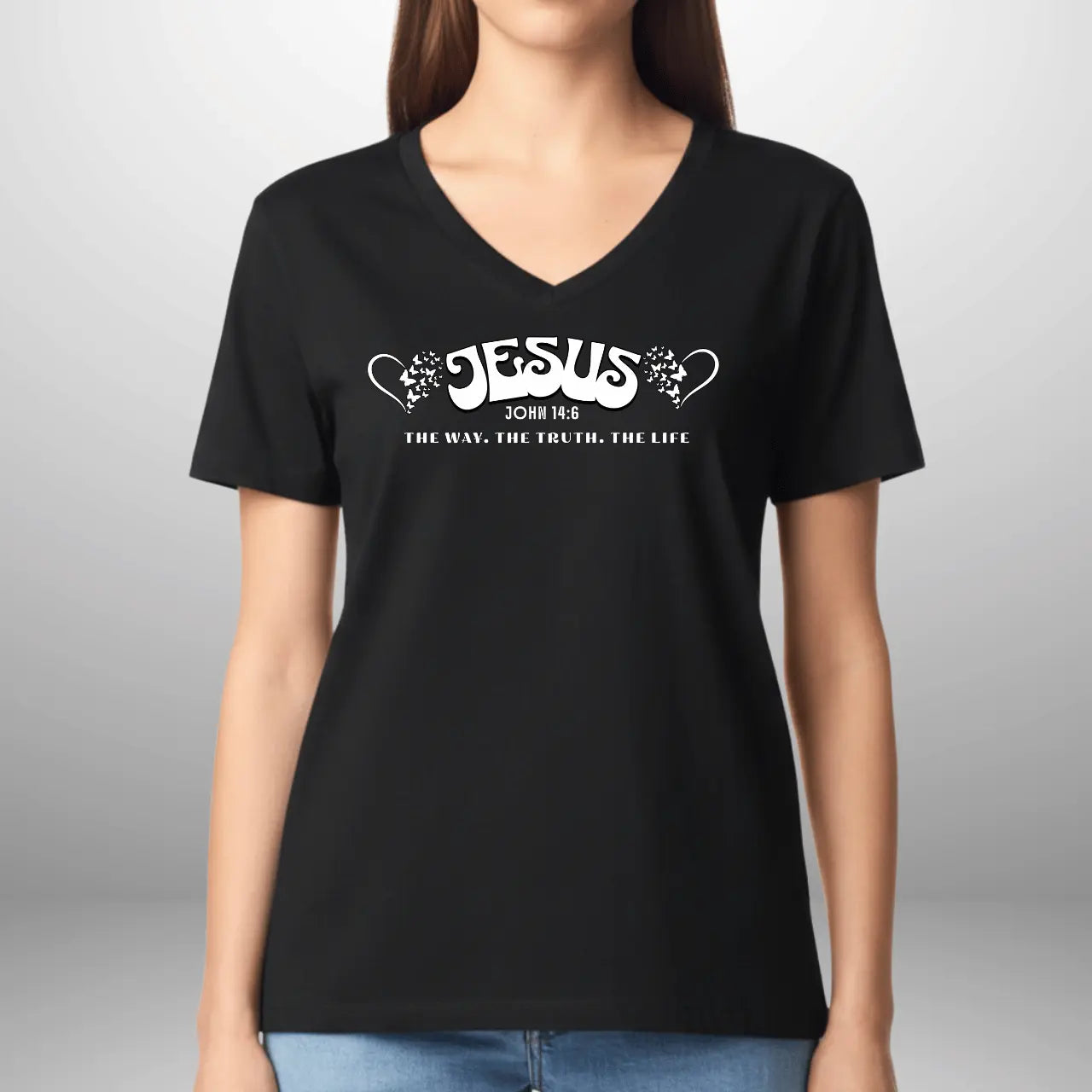 Jesus The Way The Truth The Life John 14:6 V-Neck Shirt | Women’s Gildan 5V00L Tee Goshen & Selah Co