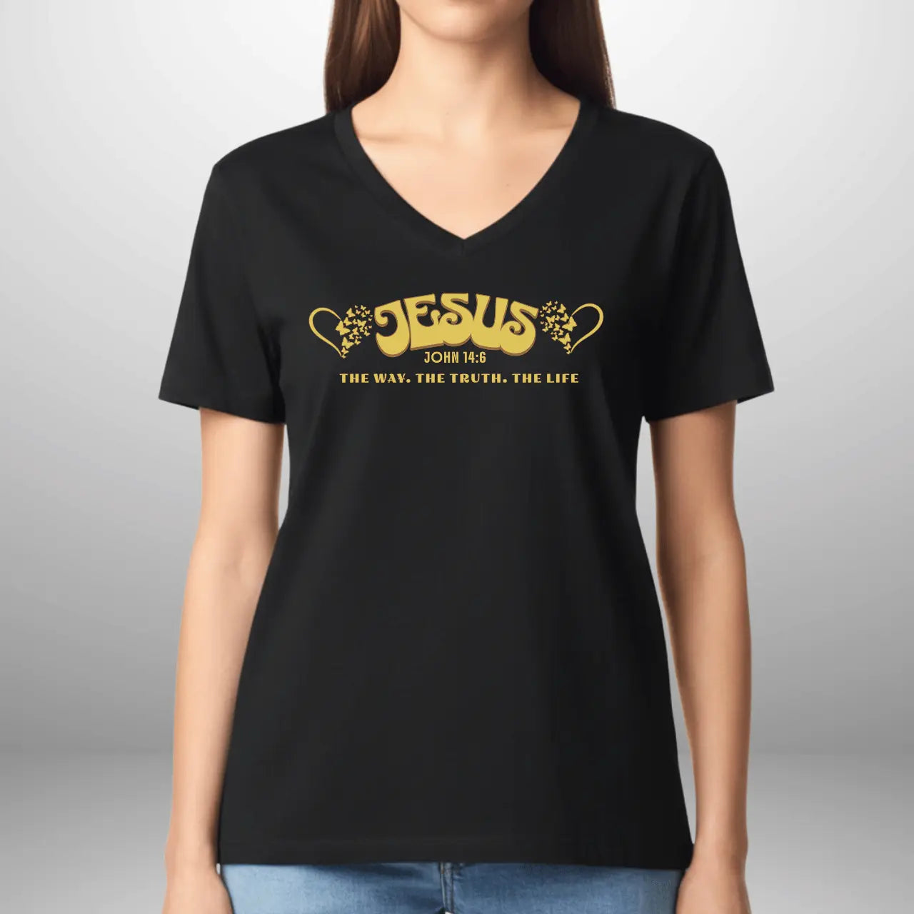 Jesus The Way The Truth The Life John 14:6 V-Neck Shirt | Women’s Gildan Tee Goshen & Selah Co