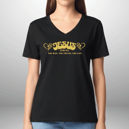 Women’s Jesus The Way The Truth The Life John 14:6 V-Neck Tee