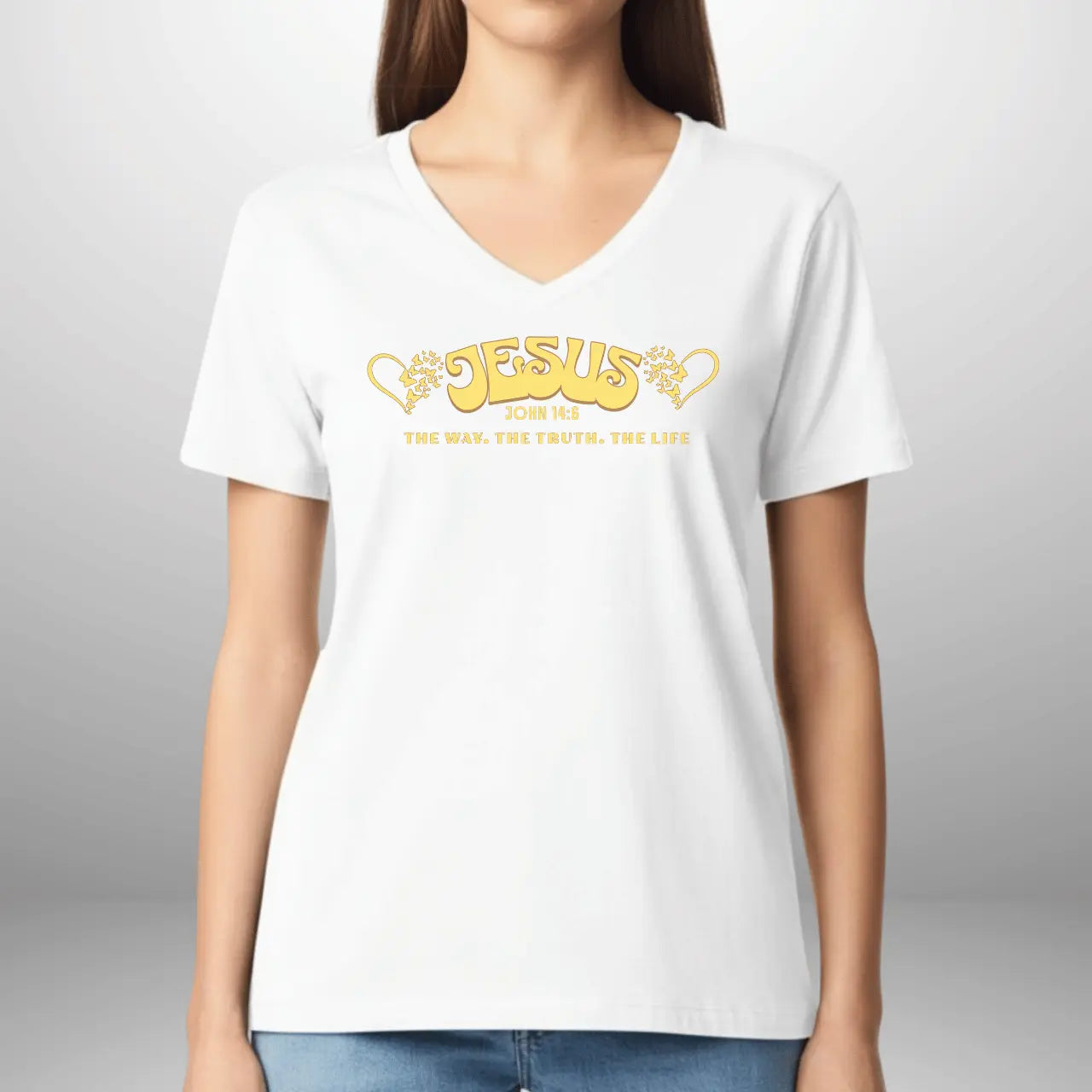 Jesus The Way The Truth The Life John 14:6 V-Neck Shirt | Women’s Gildan Tee Goshen & Selah Co