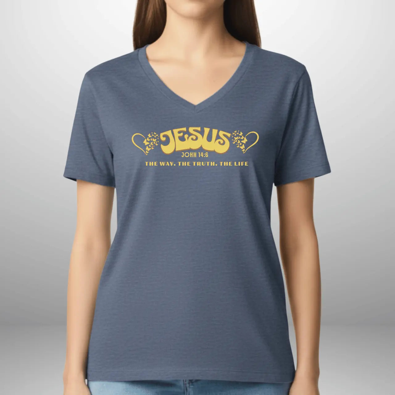 Jesus The Way The Truth The Life John 14:6 V-Neck Shirt | Women’s Gildan Tee Goshen & Selah Co