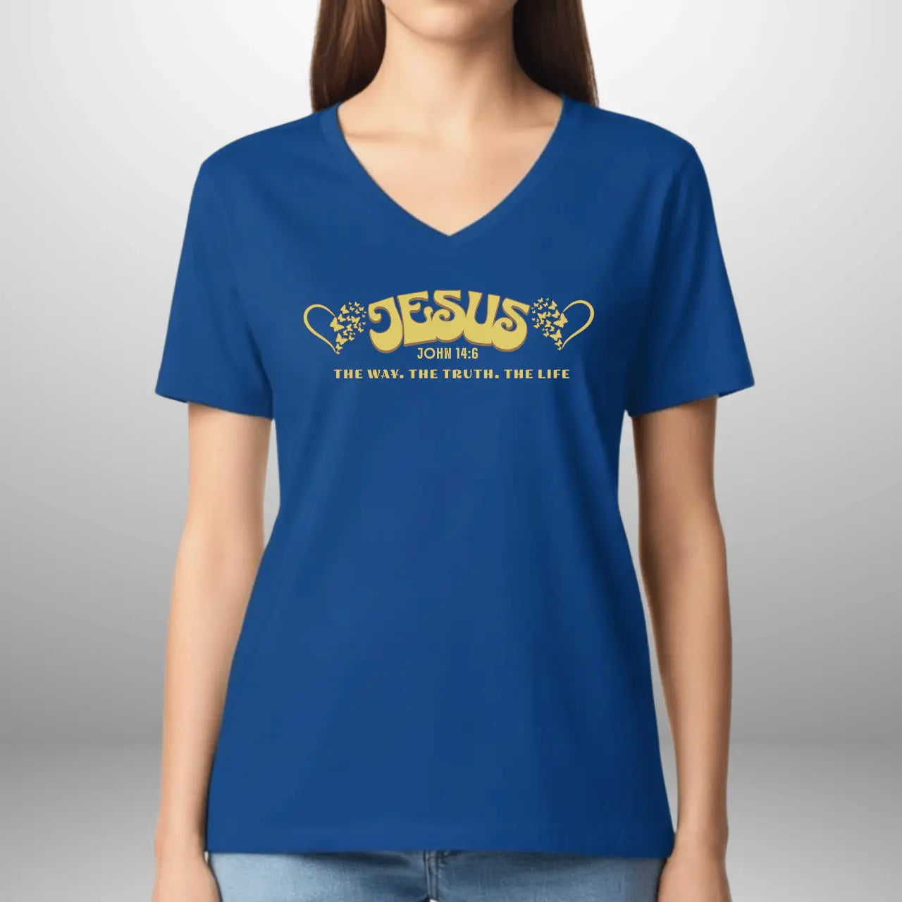 Jesus The Way The Truth The Life John 14:6 V-Neck Shirt | Women’s Gildan Tee Goshen & Selah Co