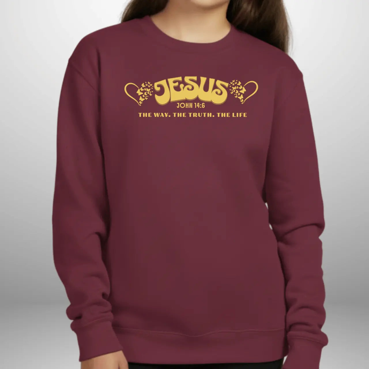 Youth Jesus The Way The Truth The Life John 14:6 Sweatshirt | Gildan Youth Crewneck Goshen & Selah Co