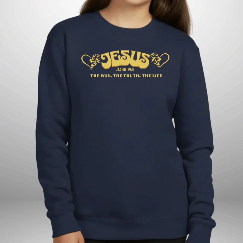 Youth Jesus The Way The Truth The Life John 14:6 Sweatshirt | Gildan Youth Crewneck Goshen & Selah Co
