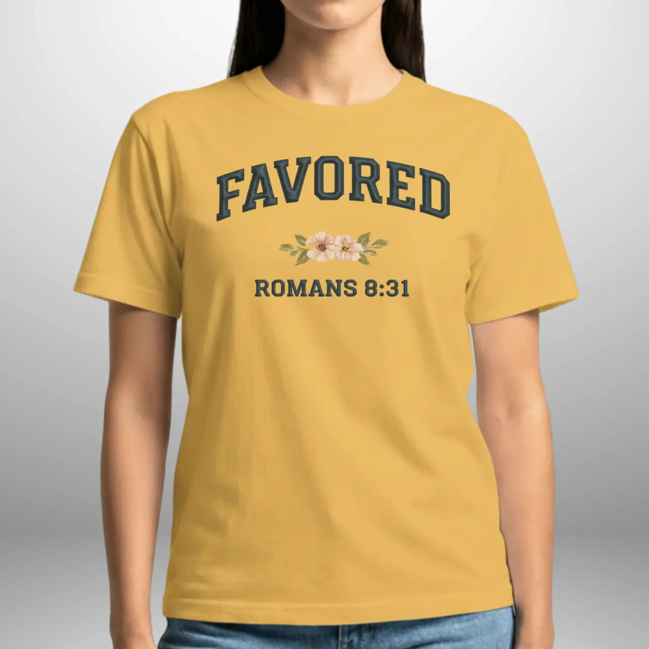 Favored Romans 8:31 Women’s Comfort Colors 1717 T-Shirt | Faith-Inspired Everyday Tee Goshen & Selah Co