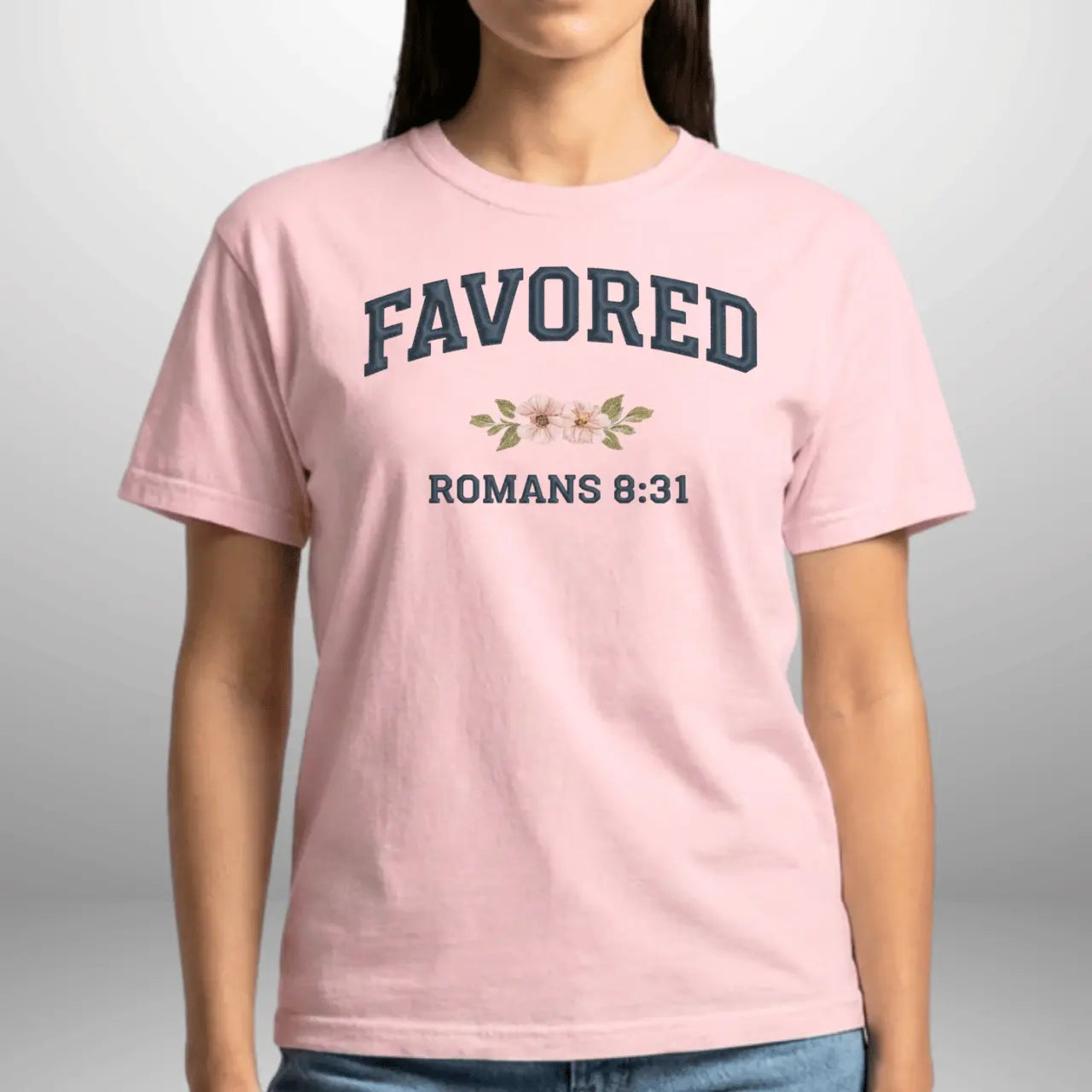 Favored Romans 8:31 Women’s Comfort Colors 1717 T-Shirt | Faith-Inspired Everyday Tee Goshen & Selah Co
