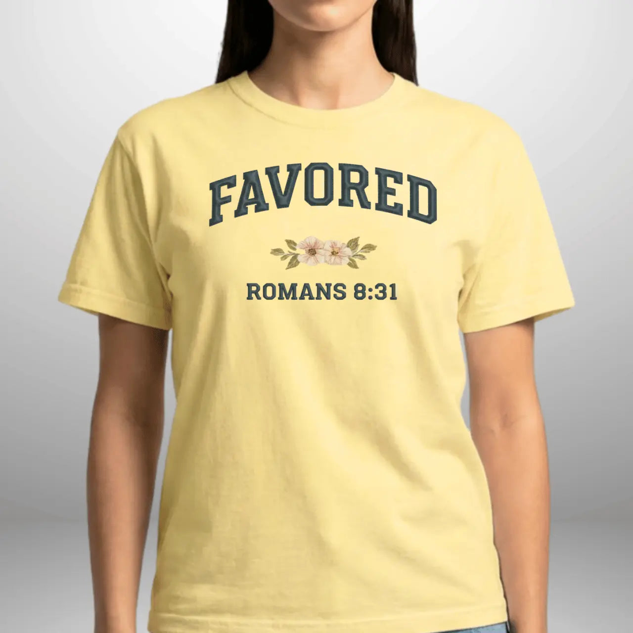 Favored Romans 8:31 Women’s Comfort Colors 1717 T-Shirt | Faith-Inspired Everyday Tee Goshen & Selah Co
