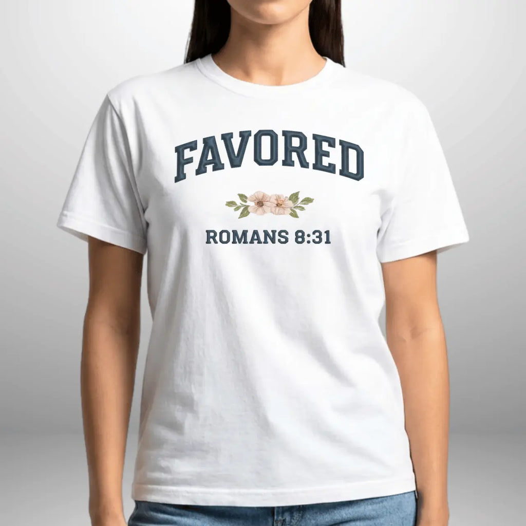 Favored Romans 8:31 Women’s Comfort Colors 1717 T-Shirt | Faith-Inspired Everyday Tee Goshen & Selah Co