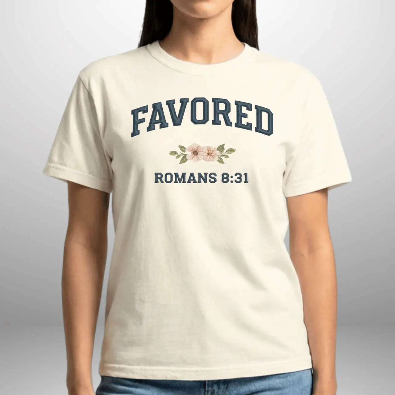 Favored Romans 8:31 Women’s Comfort Colors 1717 T-Shirt | Faith-Inspired Everyday Tee Goshen & Selah Co