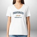 Favored Romans 8:31 Women’s Gildan 5V00L V-Neck T-Shirt | Faith-Inspired Everyday Tee Goshen & Selah Co