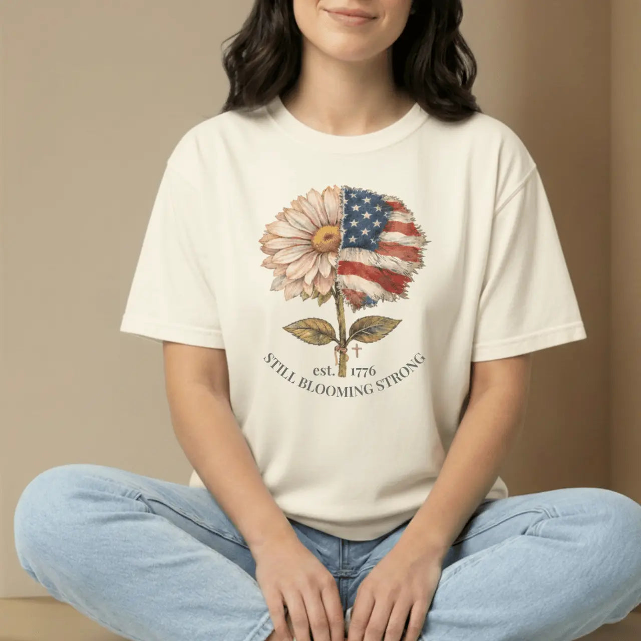 Still Blooming Strong 1776  Patriotic Daisy-American Flag Comfort Colors Tee Goshen & Selah Co