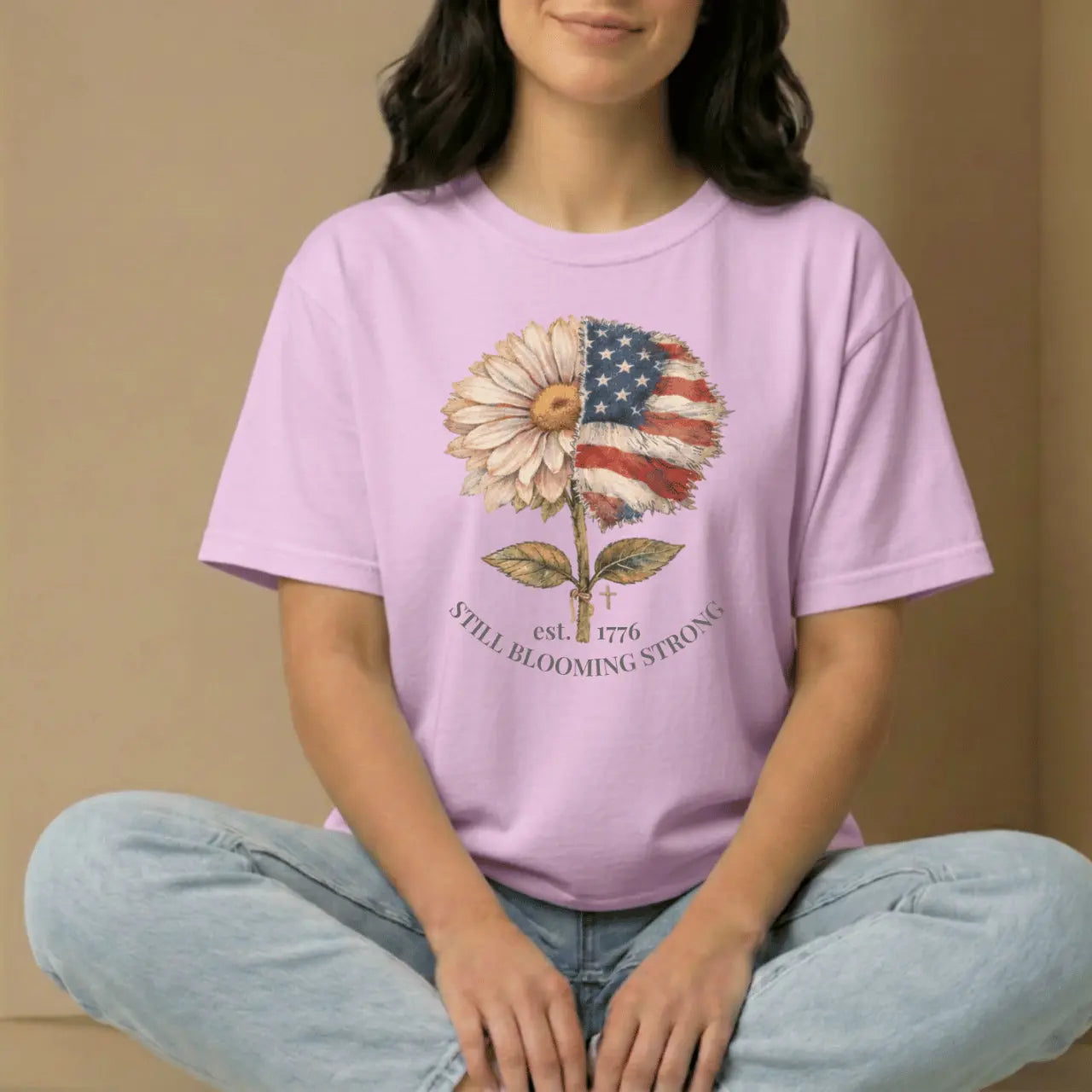 Still Blooming Strong 1776  Patriotic Daisy-American Flag Comfort Colors Tee Goshen & Selah Co